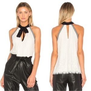 Alexis August Tie Neck Coquette Tank in Black & White Lace Womens Medium